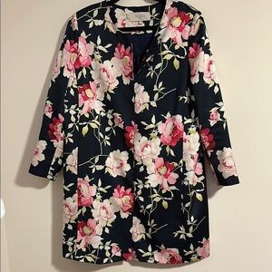 HOBBS London Rita Rose coat Floral navy spring dress  size 12 snap